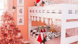 Modern farmhouse white bunk bed in kids christmas bedroom
