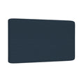 Navy blue rectangular bath mat with rounded corners and textured fabric surface isolated on white background