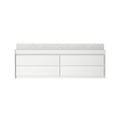 White nursery changing table with soft gray changing pad and four spacious drawers, modern minimalist baby dresser storage