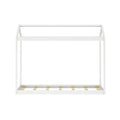 White house-shaped wooden single bed frame with slatted base, minimalist children's/toddler bed for modern nursery