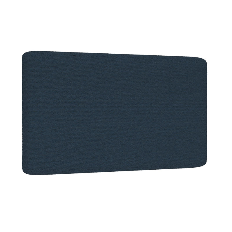 Close-up of a dark blue textured rectangular mat with rounded corners on a white background