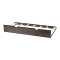 Dark wood twin bed frame with wooden slatted base and trundle storage