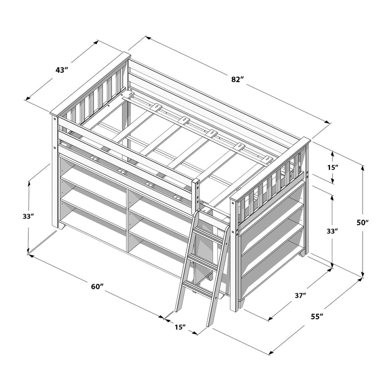 Twin Low Loft Bed With Bookcases