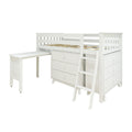White wooden twin loft bed with integrated drawers, ladder and pull-out desk — space-saving children's bedroom furniture