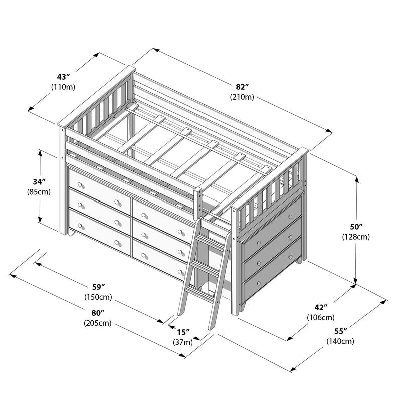 Twin Low Loft Bed With 2 Dressers
