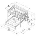 Wooden loft bunk bed frame assembly diagram with ladder and guardrails, detailed measurements in inches and centimeters (100" x 82.5" / 254cm x 210cm) for loft bed dimensions, bunk bed plans and assembly