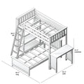 Isometric line drawing of a wooden loft bed with ladder, guardrails and underbed desk, annotated dimensions 96¼ in long × 81½ in wide × 68½ in tall