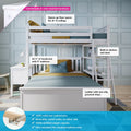 White solid pine loft bunk bed with space-saving built-in desk and shelves, non-slip grooved ladder and reversible design, fits 8+ ft ceilings and 400 lb capacity — modern kids' bedroom furniture