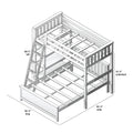 Assembly diagram of a wooden twin‑over‑full bunk bed frame with ladder, slatted mattress supports and underbed storage, labeled dimensions 81½ in long × 81½ in wide × 68½ in tall
