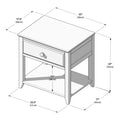 Bedside nightstand with single drawer and lower shelf — dimension diagram showing top 23 in x 17.5 in (58 x 44 cm), shelf height 11 in (28 cm) and overall height 23 in (59 cm).
