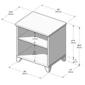 Dimensions of wooden side table with two shelves, measuring 23 inches in width, 17.5 inches in depth, and 24.5 inches in height.