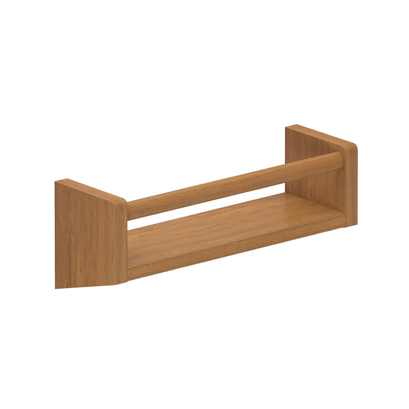 Wall-mounted wooden shelf with minimalist design, perfect for modern home organization.