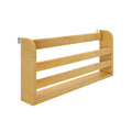 Light maple slatted wooden wall rack with metal mounting brackets, horizontal storage shelf for kitchen, bathroom, or entryway