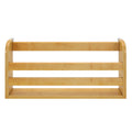 Light maple wood slatted bed headboard with horizontal rails and natural wood grain on white background