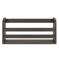 Modern dark gray wood slatted headboard with horizontal panels and rounded vertical posts for bedroom furniture