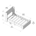 Platform bed frame assembly diagram showing wooden slats, headboard and footboard with detailed dimensions labeled in inches and centimeters (78 in / 198 cm length, 44.25 in / 112 cm width, 64.25 in / 163 cm interior).