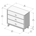 Three-drawer mid-century modern dresser with angled wooden legs and round knobs, white finish, bedroom storage chest — dimensions 38 in W x 16 in D x 33.5 in H (96 x 40 x 85 cm)