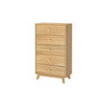 Five-drawer natural pine dresser (chest of drawers) with tapered mid-century legs and light wood finish — bedroom storage furniture