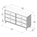 Six-drawer mid-century modern dresser with tapered legs and round knobs, technical line-drawing showing dimensions 60.5" W x 16" D x 33.5" H (154 cm x 40.5 cm x 85 cm) bedroom storage furniture diagram