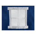 Blue fabric with a white cross-shaped pattern, textile design detail.
