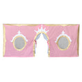 Pink princess castle bed canopy with crown design and arched window openings for children's bedroom decoration.