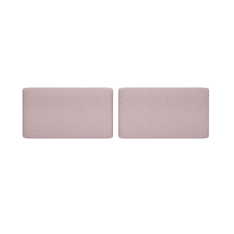 Blush pink upholstered headboard panels, pair of textured rectangular headboard cushions for modern bedroom, isolated on white background