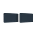 Pair of navy blue rectangular fabric chair cushions with rounded corners and textured surface on white background