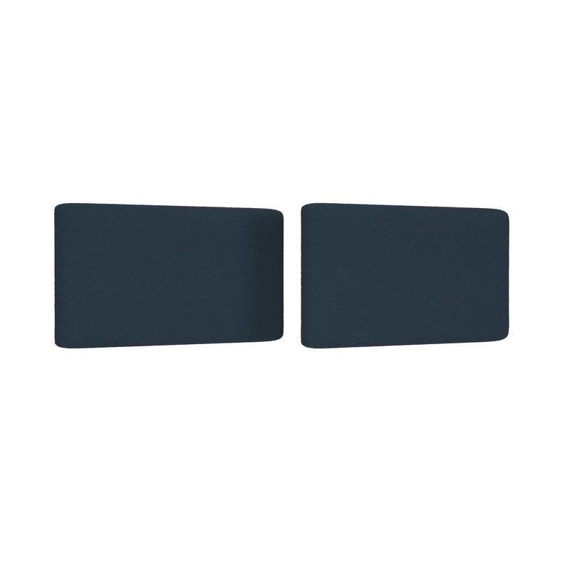 Pair of navy blue rectangular fabric chair cushions with rounded corners and textured surface on white background
