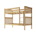Light natural solid wood twin bunk bed frame with ladder, safety guardrails and slatted headboard and footboard — loft-style bunk bed for kids' bedrooms