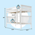 White wooden loft bunk bed with ladder and guardrails, twin-size slatted platform, 400 lb weight capacity, dimensions 81.5" L x 42.5" W x 65" H