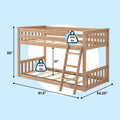 Solid wood twin-over-full loft bunk bed with ladder and slatted mattress platforms, natural oak finish, 81.5" L x 54.25" W x 50" H overall, 400 lb weight capacity per bed
