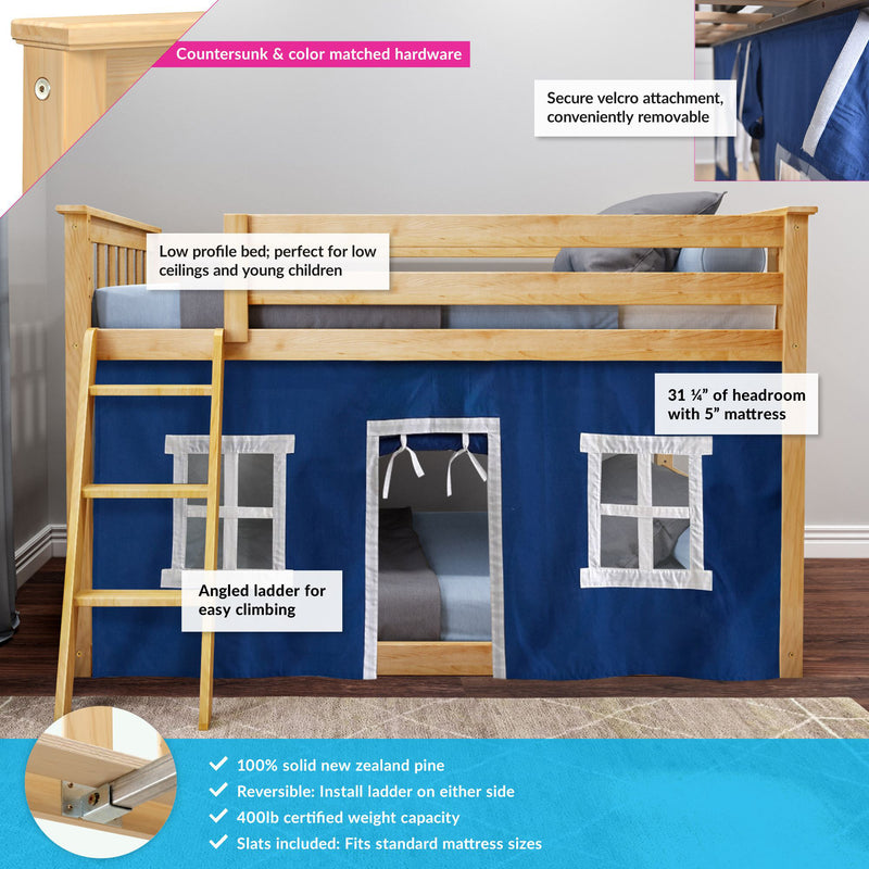 Twin Over Twin Low Bunk Bed With Curtain