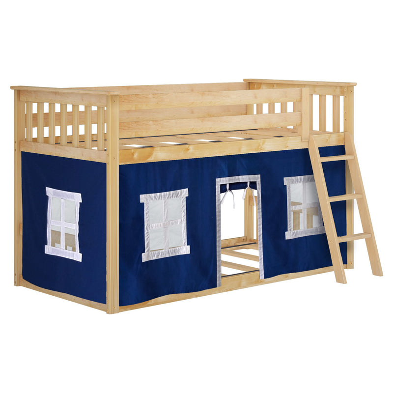 Twin Over Twin Low Bunk Bed With Curtain