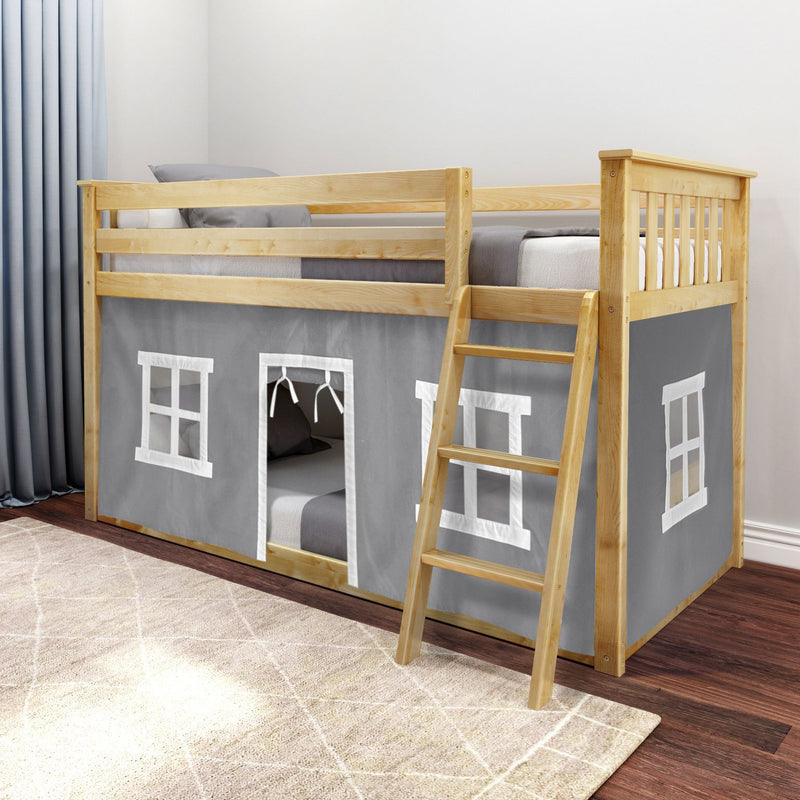 Twin Over Twin Low Bunk Bed With Curtain