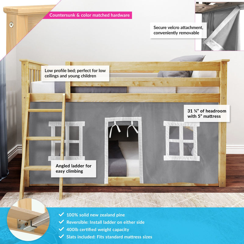 Twin Over Twin Low Bunk Bed With Curtain