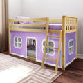 Twin Over Twin Low Bunk Bed With Curtain