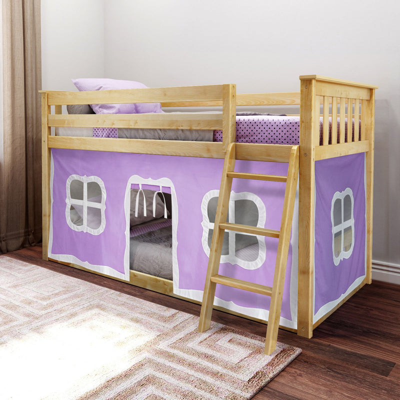 Twin Over Twin Low Bunk Bed With Curtain