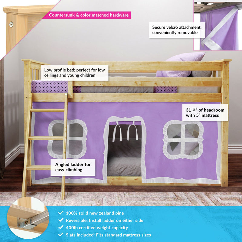 Twin Over Twin Low Bunk Bed With Curtain