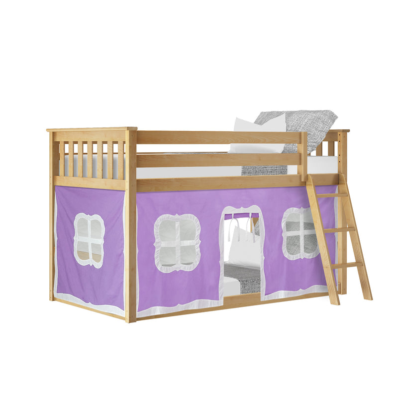Twin Over Twin Low Bunk Bed With Curtain