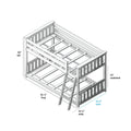 Bunk bed frame with ladder and slatted mattress supports — isometric assembly diagram showing dimensions: 81½″ long, 54¼″ wide, 42½″ inner width, 50″ tall and 31″ underbed