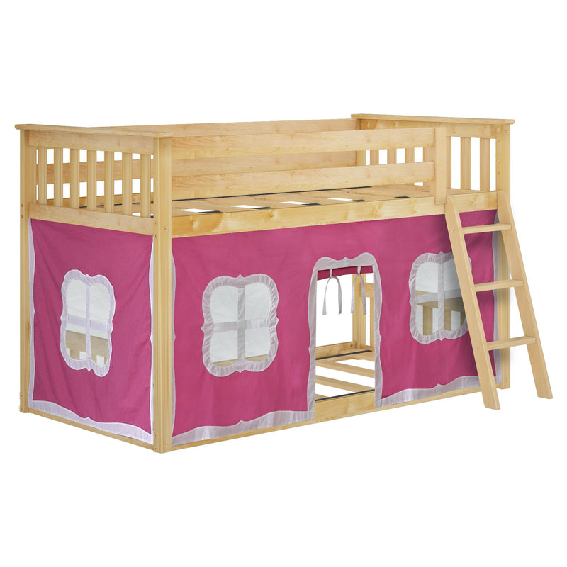 Twin Over Twin Low Bunk Bed With Curtain