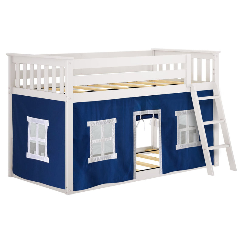 Twin Over Twin Low Bunk Bed With Curtain