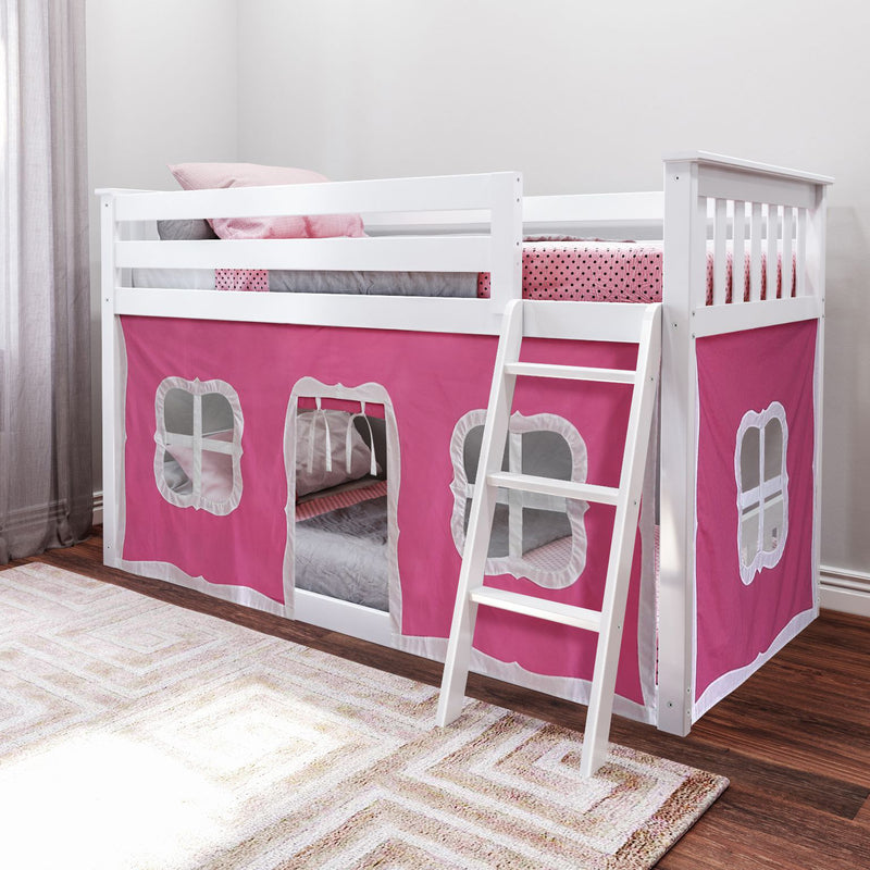 Twin Over Twin Low Bunk Bed With Curtain