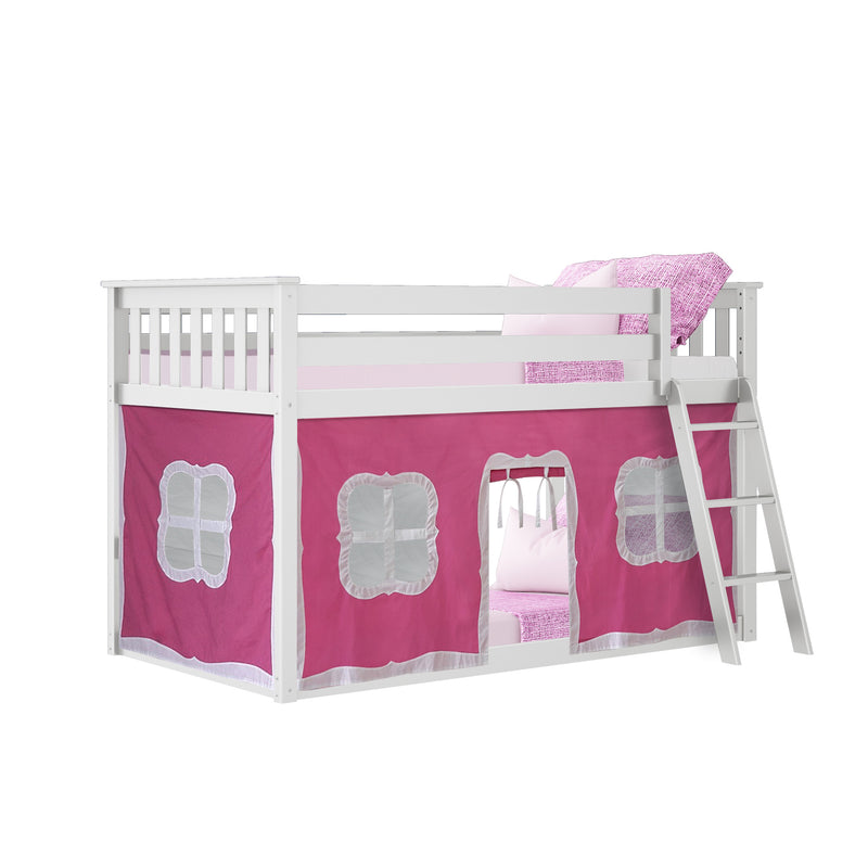 Twin Over Twin Low Bunk Bed With Curtain