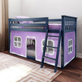 Twin Over Twin Low Bunk Bed With Curtain