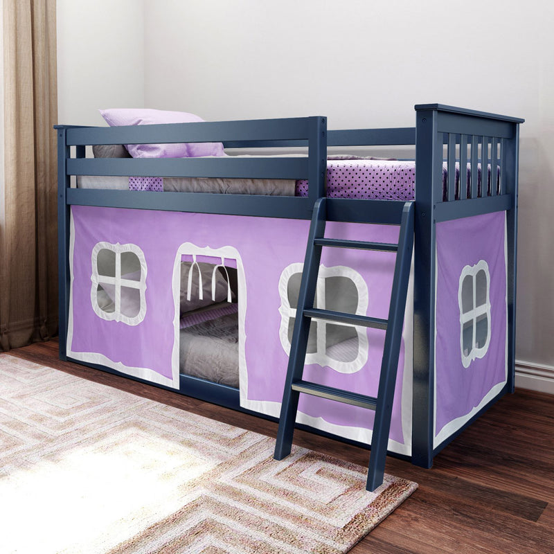 Twin Over Twin Low Bunk Bed With Curtain