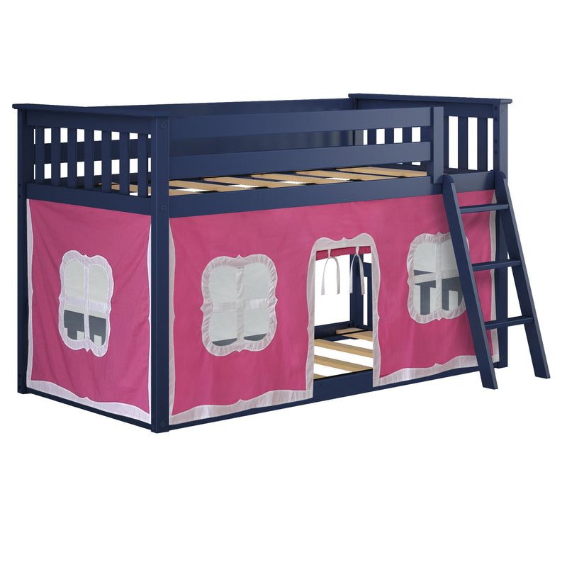 Twin Over Twin Low Bunk Bed With Curtain