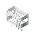 Isometric line drawing of a wooden twin-over-full bunk bed with angled ladder, slatted guardrails and 31 in underbed clearance; dimensions 50 in H × 81.5 in L × 54.25 in W (42.5 in inner width).