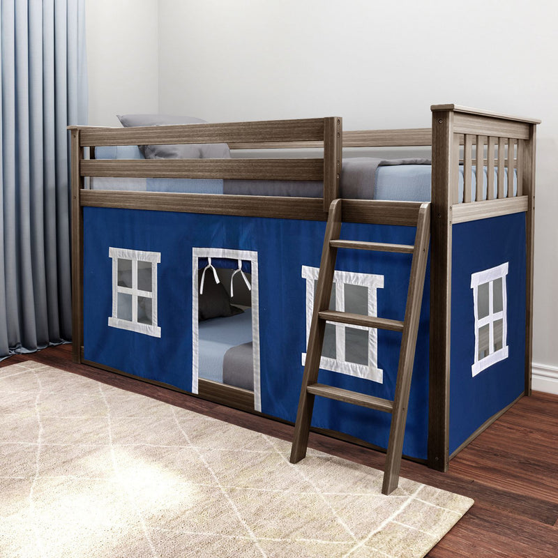 Twin Over Twin Low Bunk Bed With Curtain