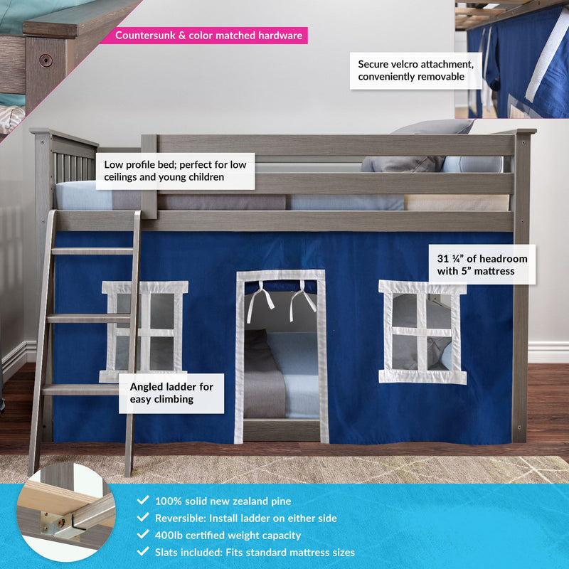 Twin Over Twin Low Bunk Bed With Curtain